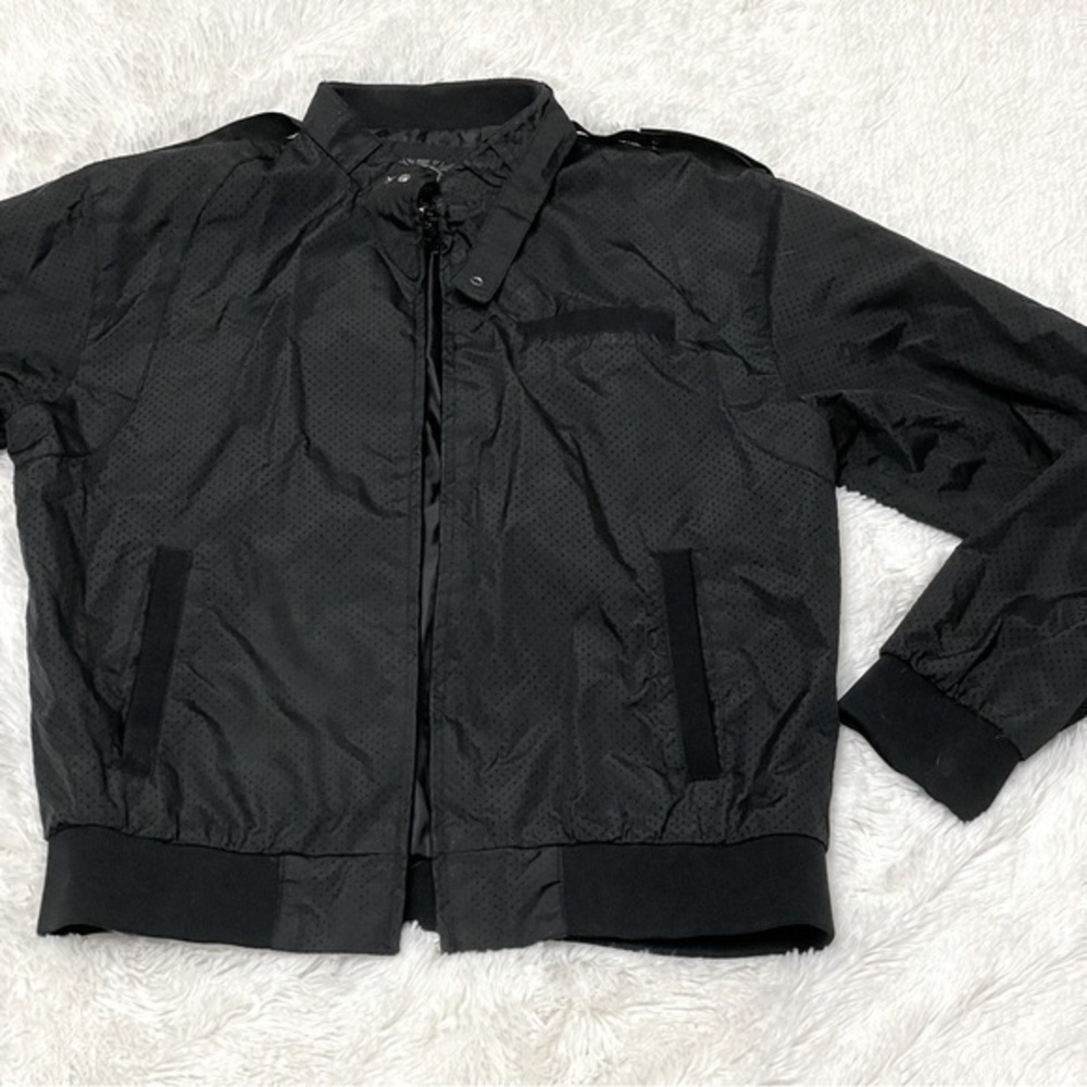 😎 Subtle Dot Texture Detailed Lightweight Black Nylon Blend Jacket, No Zipper, S